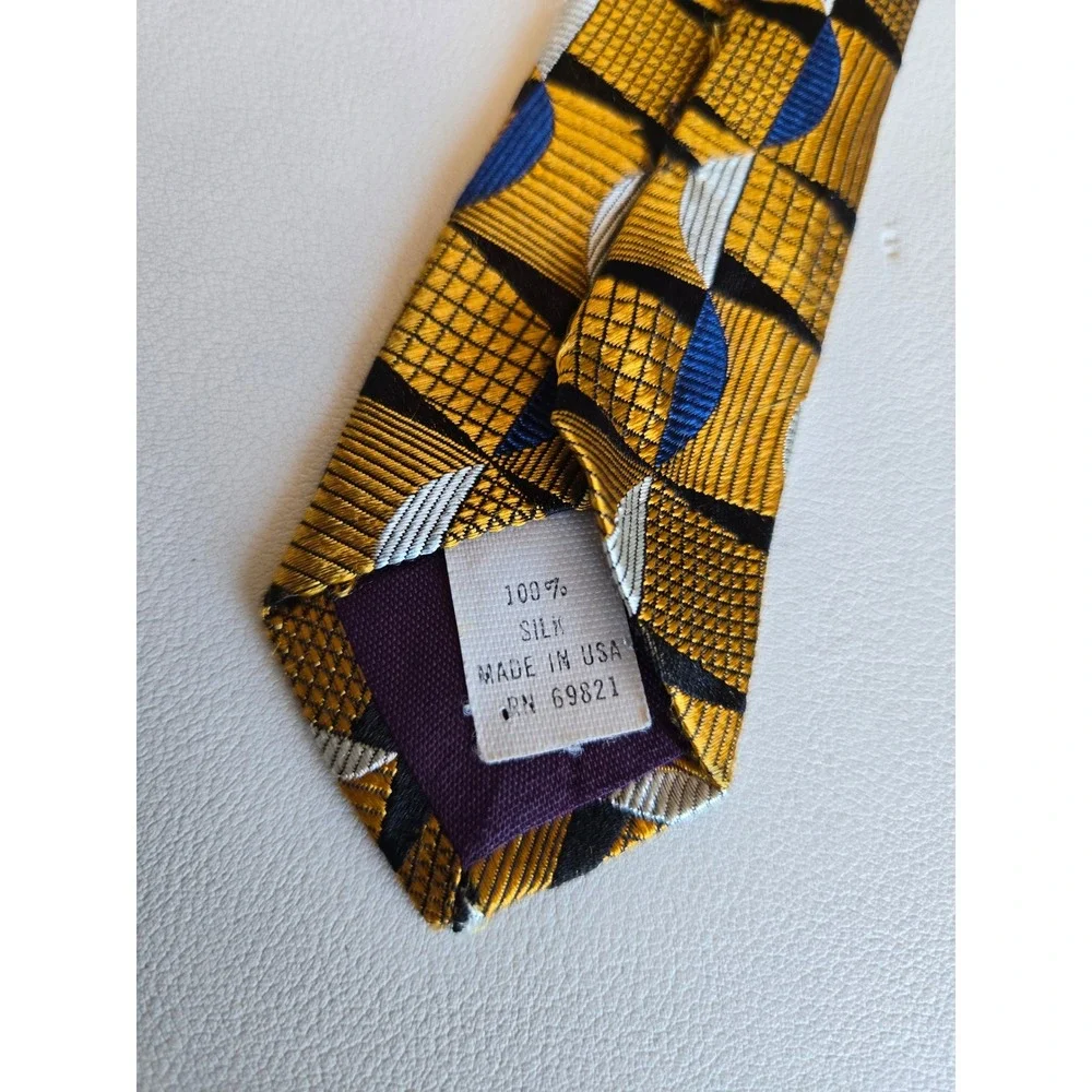 Knot Shop‎ Collection Gold Blue Geo Silk Necktie Art Deco Retro Mod Abstract